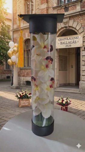 Akadémiai Elegancia – Prémium Élethű Orchidea Box Ballagási Kalappal