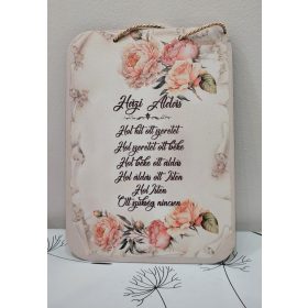   Áldás az Otthonra – Vintage Rózsás Szublimált Fa Tábla (23,5 cm)
