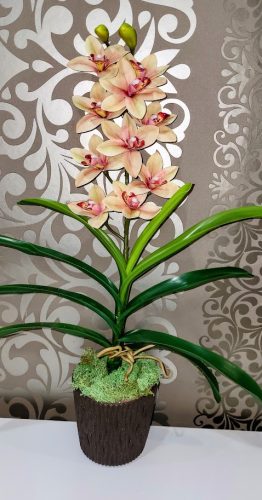 Cymbidium orchidea 1 szálas -paszelsárga, barna középpel