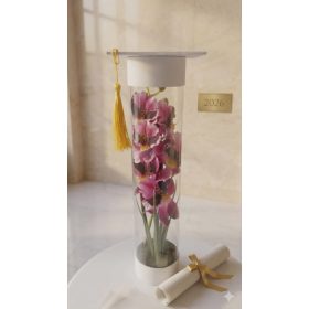   Diploma Álom – Prémium Lila Orchidea Box Hófehér Ballagási Kalappal