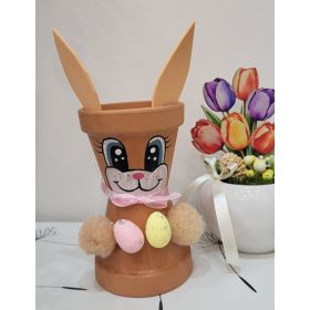   „Füles-Cserép” Dekorációs Kaspó – Kézzel Festett Húsvéti Nyuszi (12 cm)