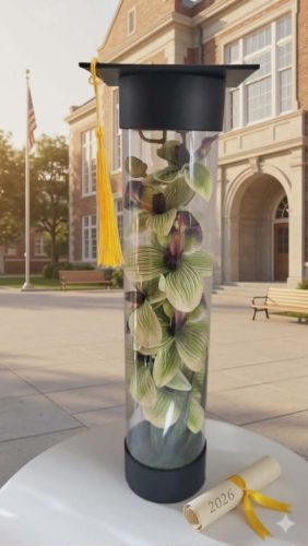 Jövő Kapuja – Exkluzív Zöld Orchidea Box Fekete Ballagási Sapka-Dísszel