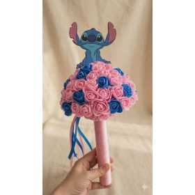 Kék-Rózsaszín Stitch Habrózsa Csokor Fa Beszúróval