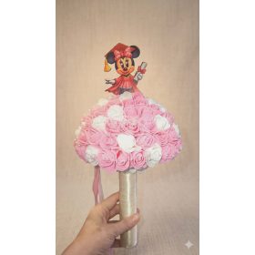  Minnie Diplomás  Rózsaszín-Fehér Habrózsa Csokor Fa Beszúróval
