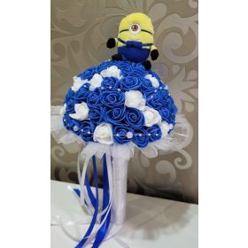    Minionos habrózsacsokor – Kék-fehér cukiság ballagásra
