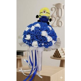    Minionos habrózsacsokor – Kék-fehér cukiság ballagásra