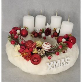 Adventi asztaldísz fehér/piros