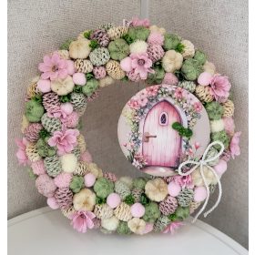 Tündérkapus rózsaszín–zöld ajtódísz