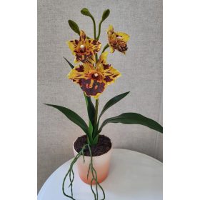    Sárga-barna orchidea gumiból – 53 cm magas, színátmenetes kaspóban
