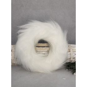 Szőrme koszorú fehér 17cm akasztós