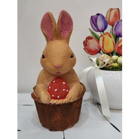   „Tojásőr” Füles a Kosárban – Kézzel Festett Egyedi Kerámia Nyuszi (15 cm)
