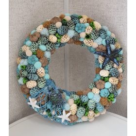 Tengerparti hangulatú kék–homok ajtódísz